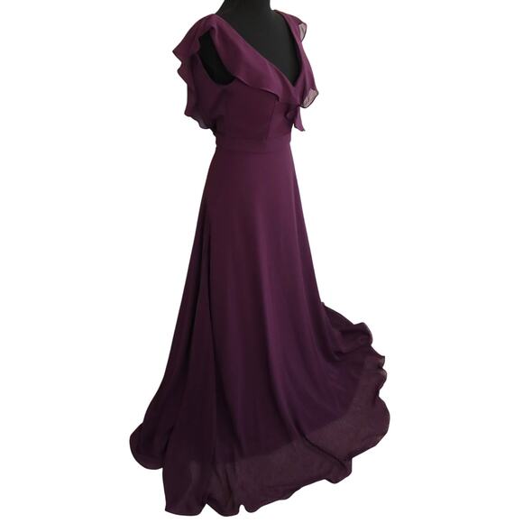 NWT Morilee Eggplant Purple Dress Gown Long Maxi Ruffle Flutter Chiffon 0 Formal - Picture 4 of 9